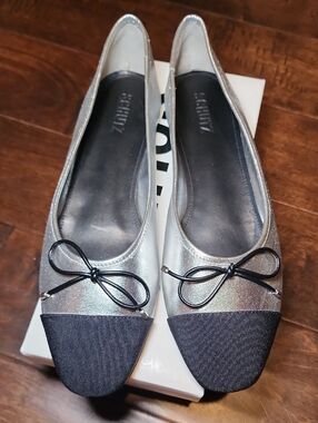 New Schutz Arissa Casual Silver Metallic & Black Ballerina Flats, Sz. 9.5